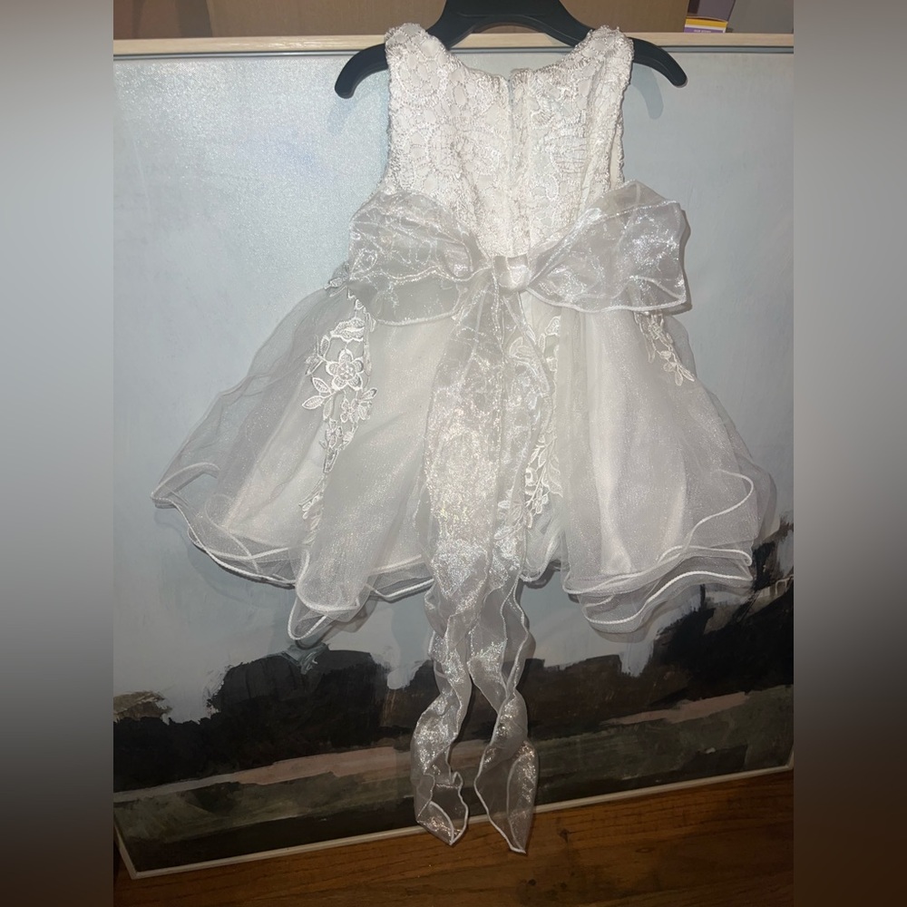 White Lace Flower Girl Dress with Bow